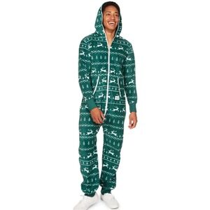 Tipsy Elves Mens Fleece‎ Fair Isle Reindeer Hoodie Jumpsuit L Photos Christmas